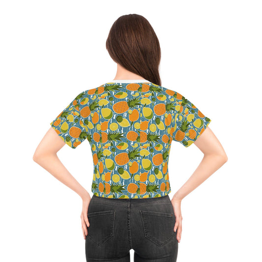Tropical Fruit Small Repeating Print, Crop Tee (AOP) - Coastal Collections