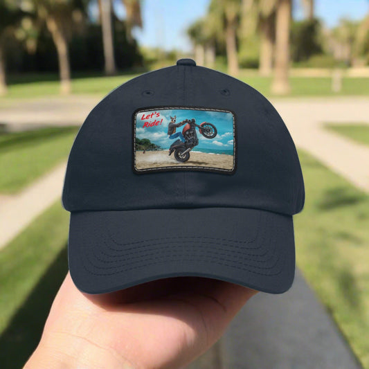 Let's Ride Great Dane Riding Motorcycle Cap, Dad Hat with Leather Patch (Rectangle) - Coastal Collections